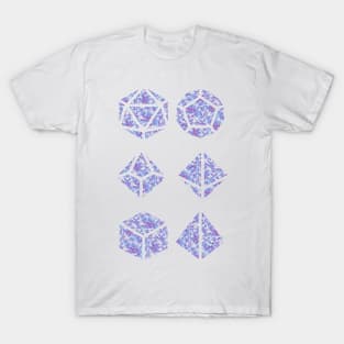 Neon Blue and Purple Gradient Rose Vintage Pattern Silhouette Polyhedral Dice - Dungeons and Dragons Design T-Shirt